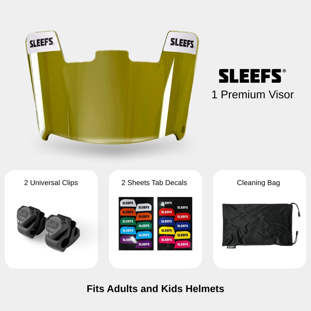 SLEEFS Clear Football Visor for Helmet - Professional Football Visor - Face & Eye Shield - Fits Youth & Adult Helmets - Includes Quick Visor Clips