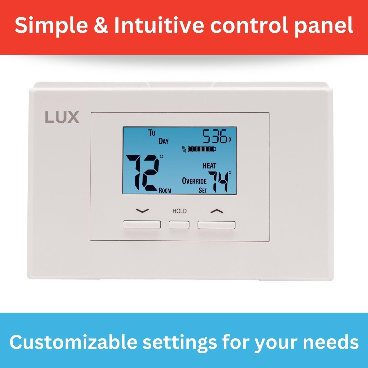 P521U Programmable 5-2 Day Thermostat for Home Use; 2 Heat, 1 Cool