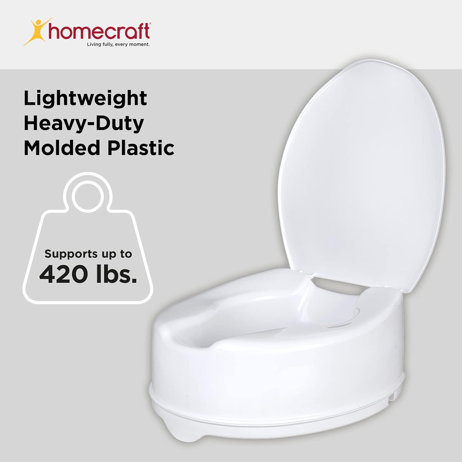 Homecraft Savanah Raised Toilet Seat 2" with Lid, Elongated & Elevated Lock Seat Support for Elderly, Handicapped and Disabled Users, White Colour | Elevated toilet seat riser for seniors and elderly; universal fit for most standard toilets, portable and…