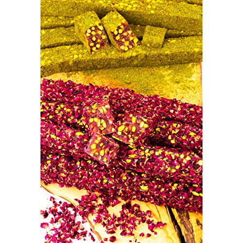 Cerez Pazari Turkish Delight Pistachio with Fantastic Rose & Pomegranate Flavour Experience in Luxury Gift Box 8.8 oz | Assorted Gourmet Soft Candy, Sweet Vegan Traditional Lokum (Loukoumi) (9-11 Pcs)