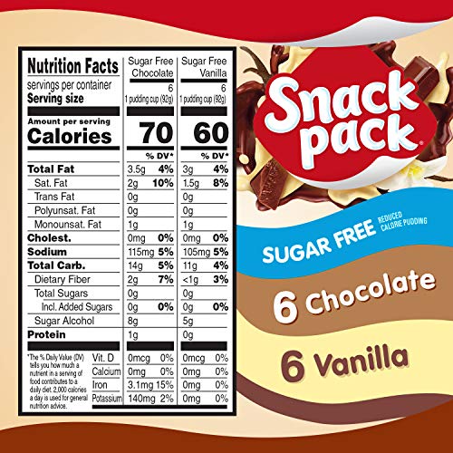 Snack Pack Zero Sugar Chocolate and Vanilla Pudding Cups, 3.25 oz., 12-ct