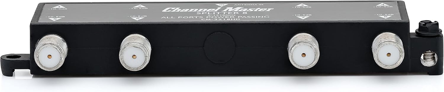 Channel Master Splitter 2 | 2-Way Splitter Distributes Digital HDTV Antenna Signal to 2 TVs, One Input and Two Outputs, Power Passing for Preamplifiers and Boosters, Low-Loss Design, Indoor/Outdoor