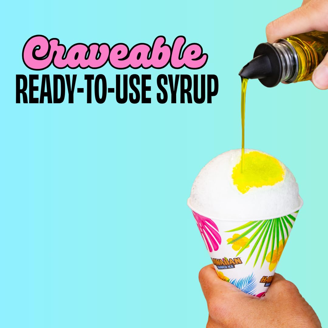 Hawaiian Shaved Ice Blue Raspberry Syrup - Made Nut Soy Dairy Free in the USA - Flavor Fluffy Shaved & Crunchy Snow Cone - Shelf Stable After Opening - Makes 8 Servings - 16 ounces