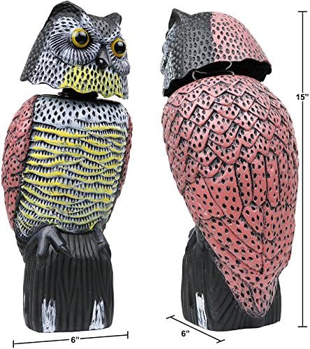 Owl Decoy to Scare Birds Away Scarecrow Fake Owl with Rotating Head, 16"