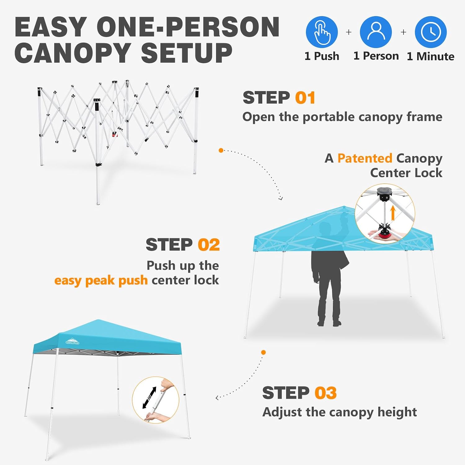 EAGLE PEAK 10x10 Slant Leg Pop Up Canopy Tent, Blue