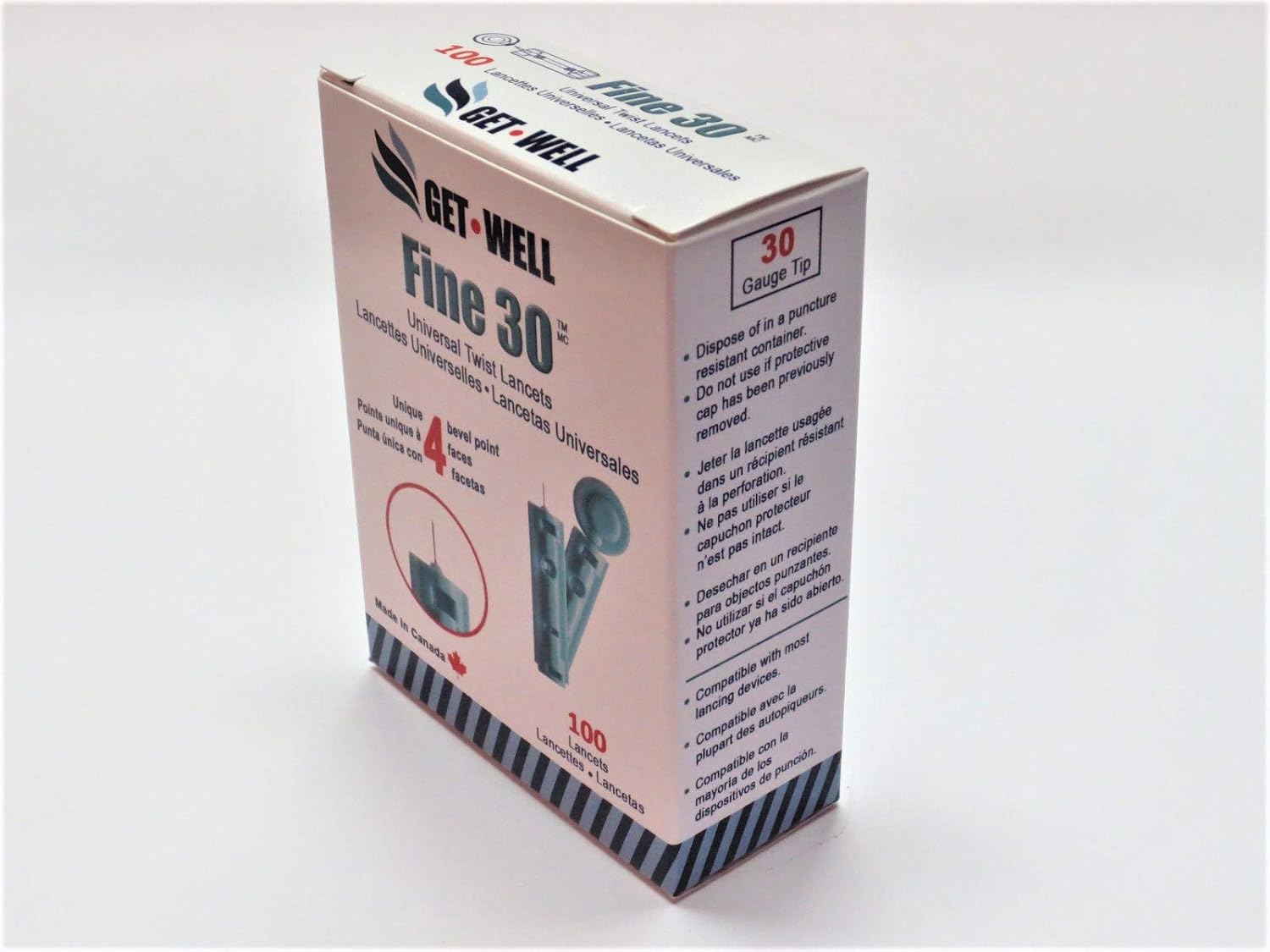 GET WELL Fine 30g Universal Twist Lancets 100 Ct. - Made in Canada ! & Fora V10/D10/D20/V12/Premium V12 Blood Glucose Test Strips 100 Ct. (EXP
