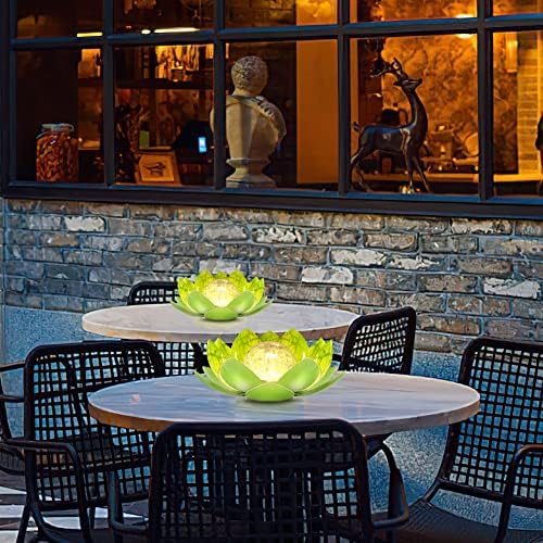 Outdoor Solar Lights, Garden Decor, Crackle Glass Globe, Waterproof Metal Lotus Flower Light for Patio, Lawn, Walkway, Tabletop, Ground