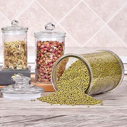 Set of 3 Glass Apothecary Jars with Lids, Bathroom Canisters Storage Container Jars, Decorative Small Glass Apothecary Jar for Cotton Swabs