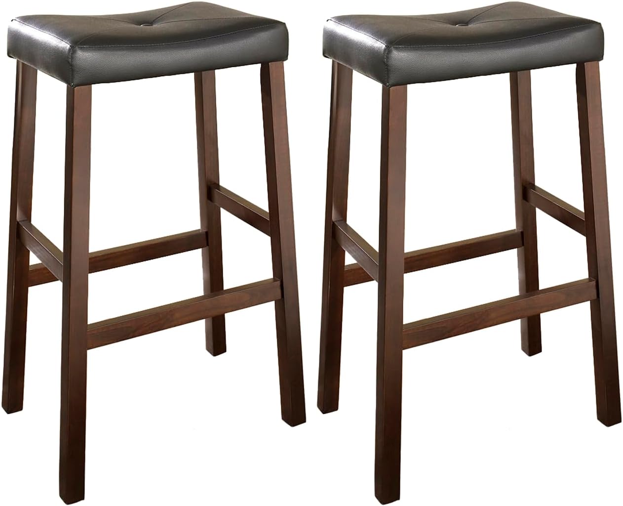 Crosley Furniture Upholstered Saddle Seat Counter Height Bar Stools Set of 2, Black, 24-inch