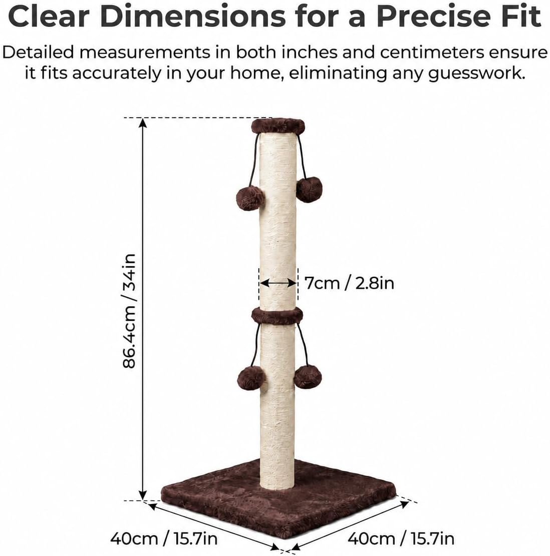 Dimaka 29'' Cat Scratching Post, Natural Sisal Rope Scratcher Post, Kitten Claw Scratch with 4 DanglingToy Balls for Large Cats (Grey)