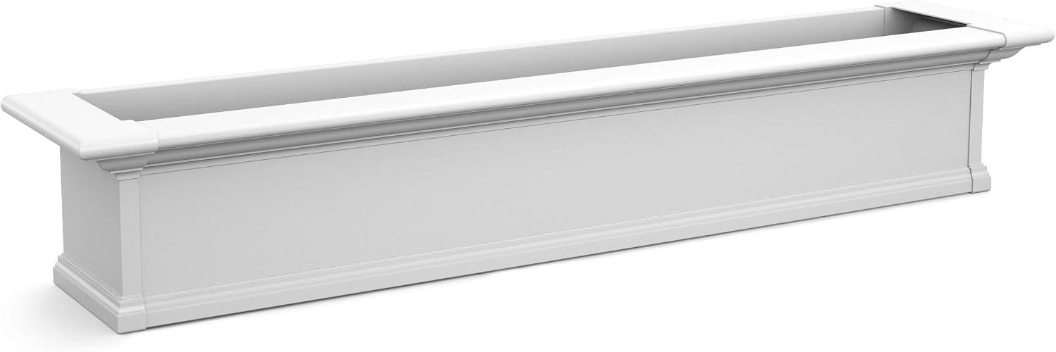 Mayne Yorkshire 60in Self-Watering Rectangular Window Box Planter, White | Self-watering, All season, Fade resistant, Customizable, Mounting brackets included, Built-in overflow, 15-year warranty