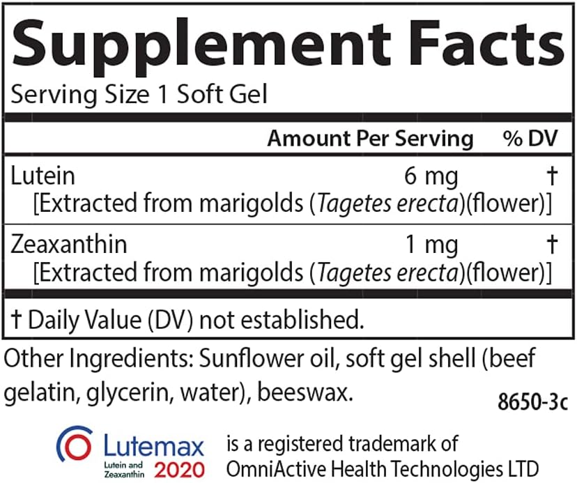 Carlson Lutein, 6 mg, + Zeaxanthin, Made with Lutemax 2020, 60 Softgels | Healthy Vision; Eye Function