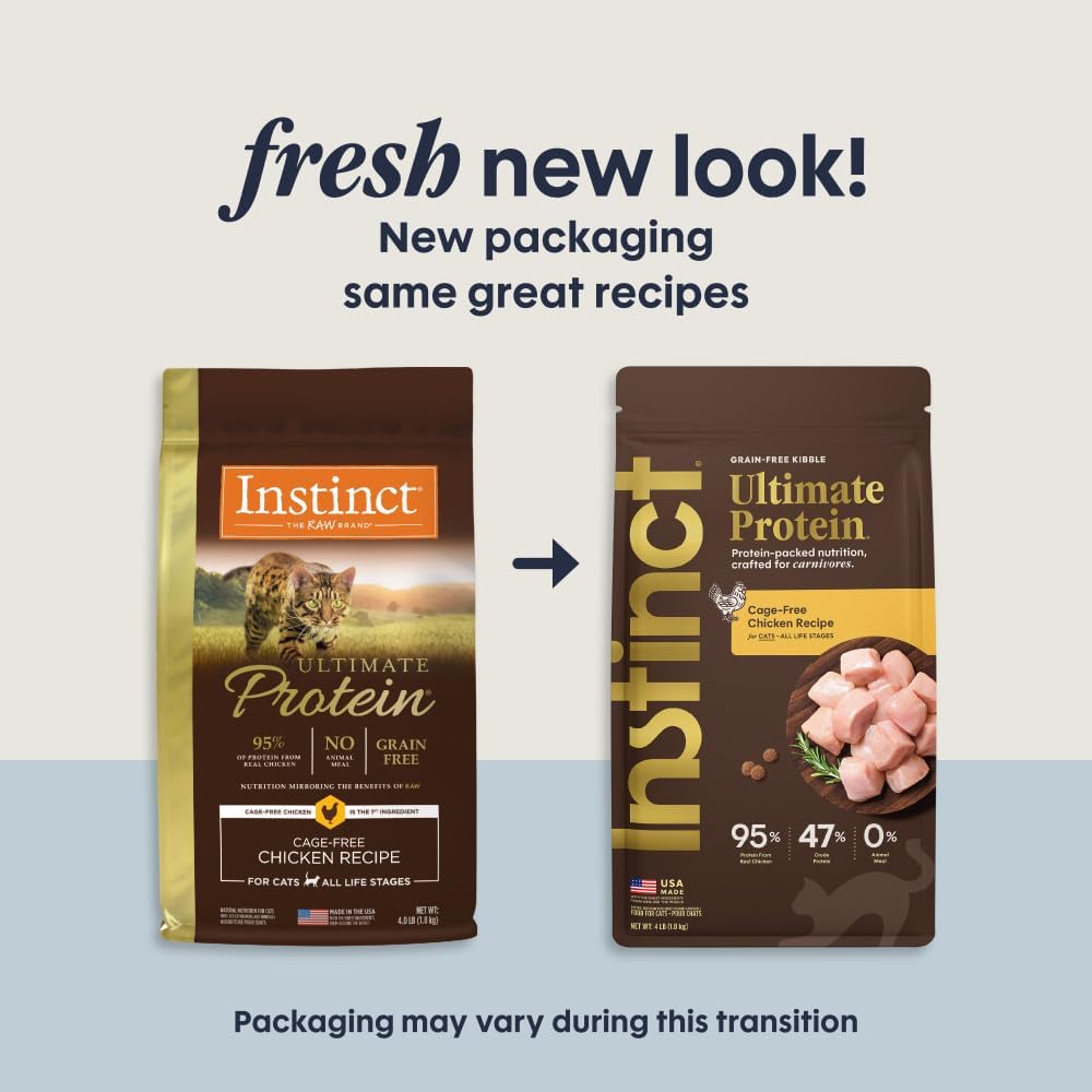Instinct Ultimate Protein Dry Cat Food, Cage Free Chicken, 4 lb. Bag | Protein-packed recipe, 95% protein from real chicken, probiotics, omegas & antioxidants for digestive, coat & immune health