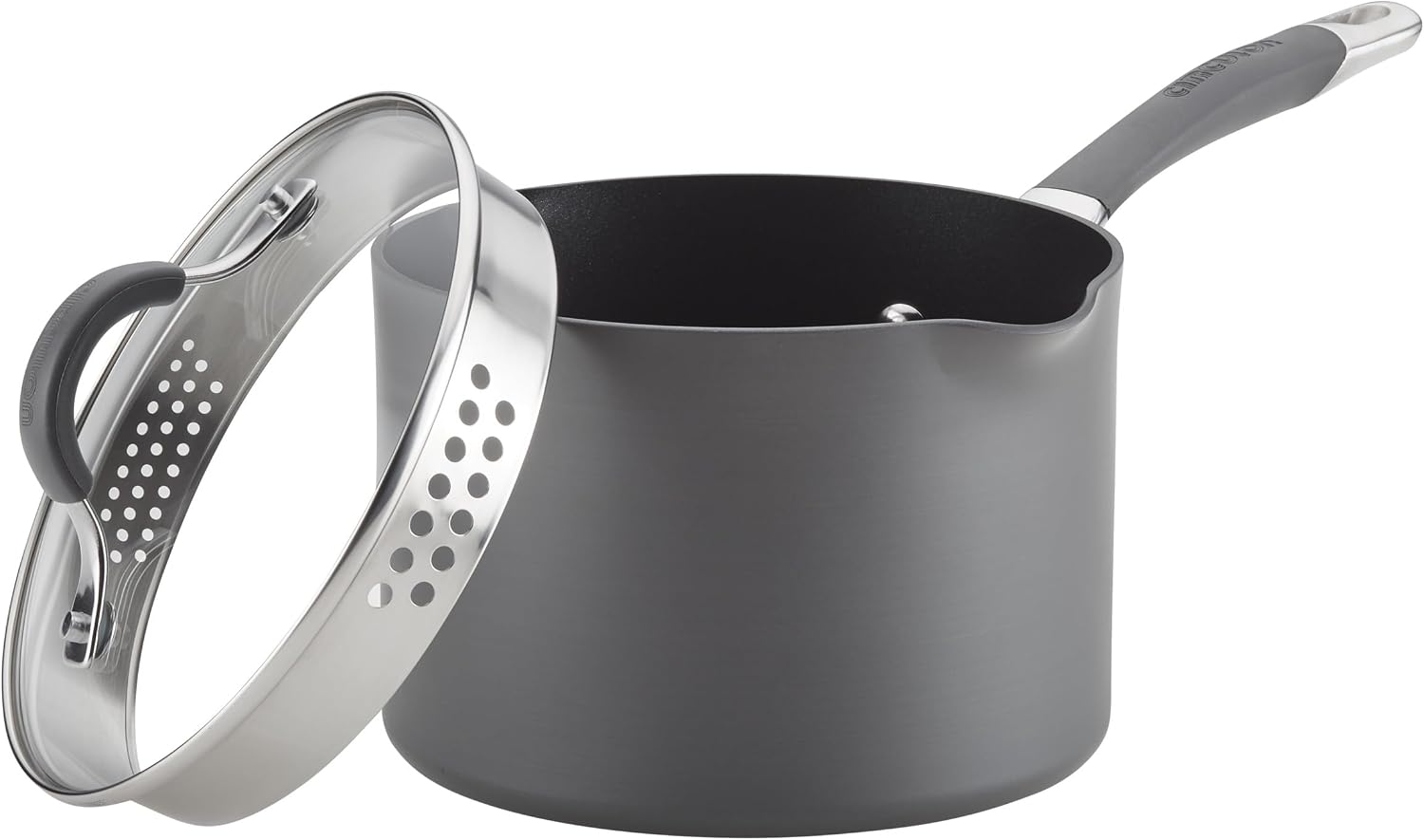 Circulon Radiance Hard Anodized Nonstick Deep Frying Pan with Lid, 12 inch Frying Pan with Lid, Deep Skillet, Gray