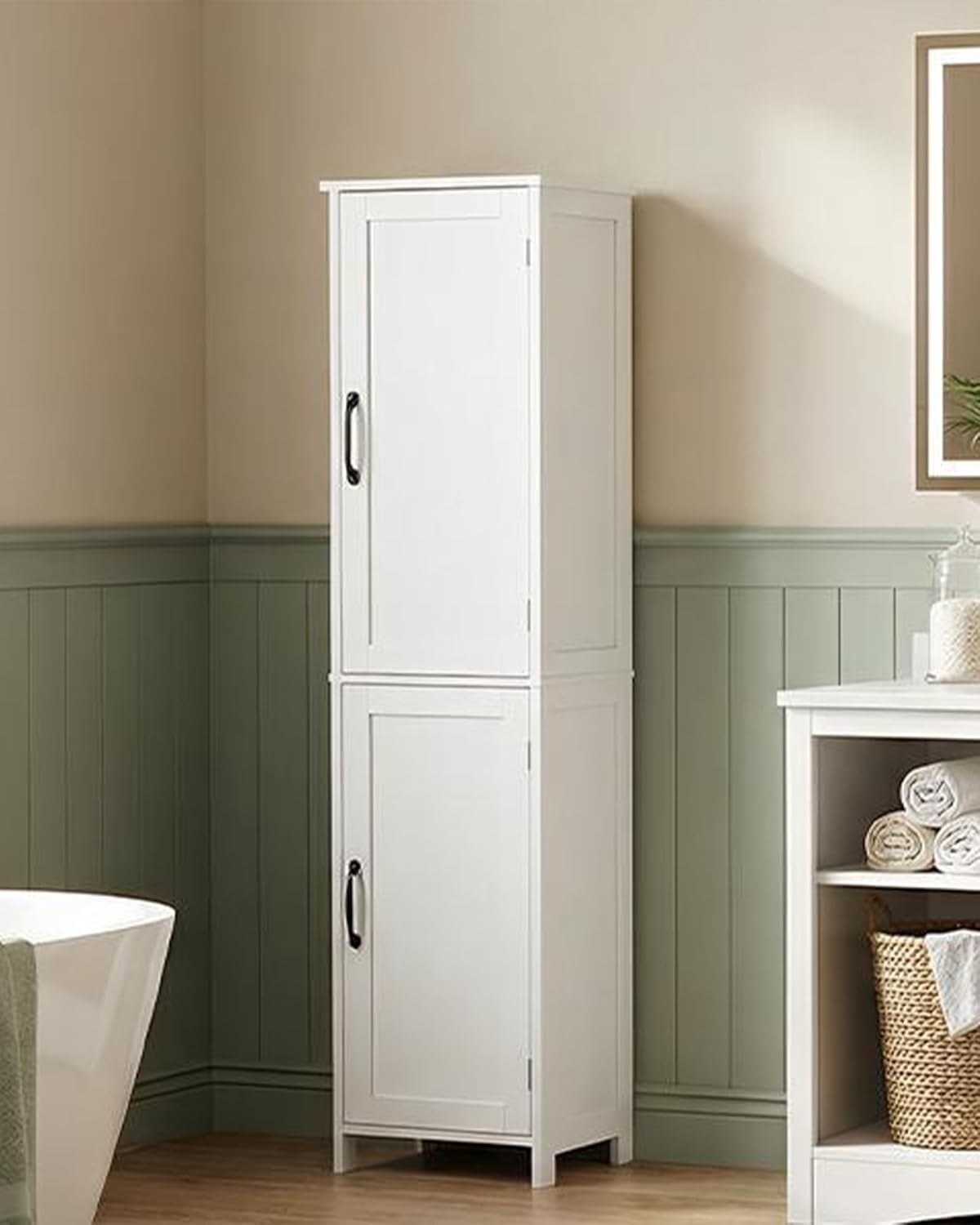 Tall Bathroom Storage Cabinet, Freestanding Bathroom Cabinet with 2 Doors & Adjustable Shelves, Floor Cabinet for Living Room, Kitchen, White