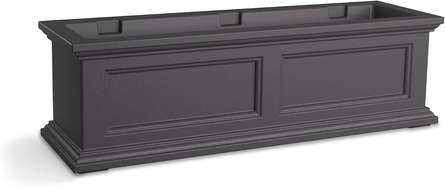 Mayne Fairfield 48in Self-Watering Rectangular Window Box Planter, Black | Self-watering, All season, Fade resistant, Mounting brackets included, Built-in overflow, 15-year warranty