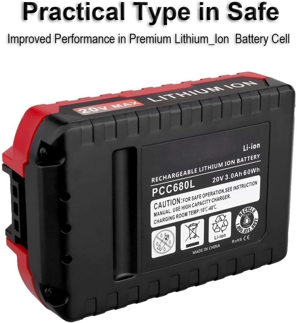 Biswaye 2 Pack 20V Lithium Battery Compatible with Porter Cable 20V Tools | PCC680L 20 Volt MAX Lithium Replacement Compatible with Porter Cable 20V