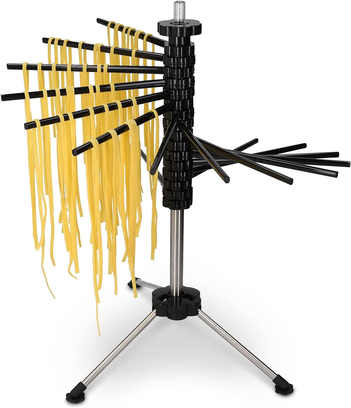 Navaris Collapsible Pasta Drying Rack - Tall Compact Spaghetti Noodle Stand with 16 Plastic Rods - Fresh Pasta Making Accessories - up to 2 kg (4.5