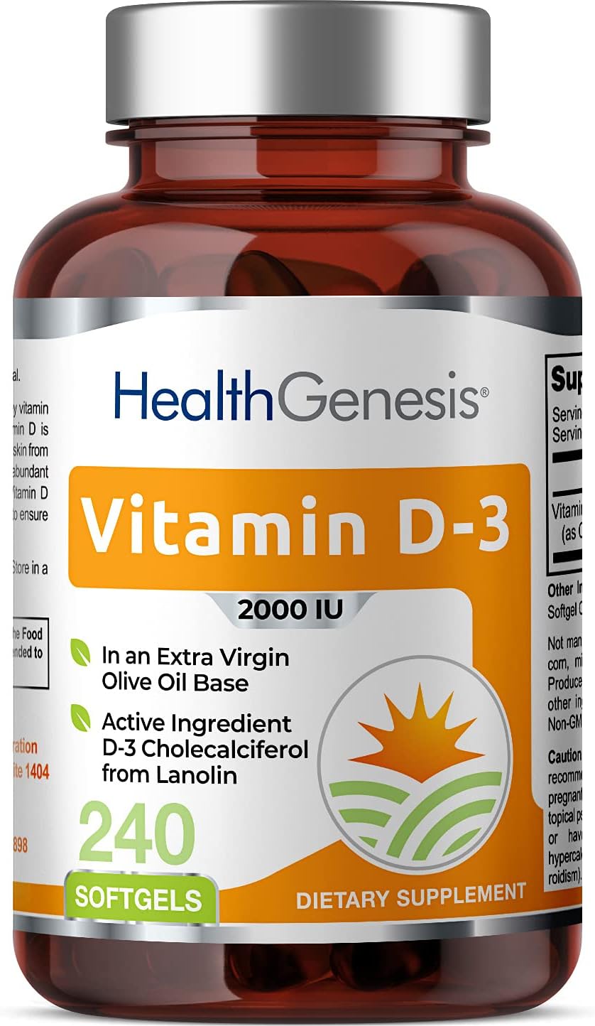 Vitamin D3 2000 IU – 240 Softgels in Extra Virgin Olive Oil – Non-GMO