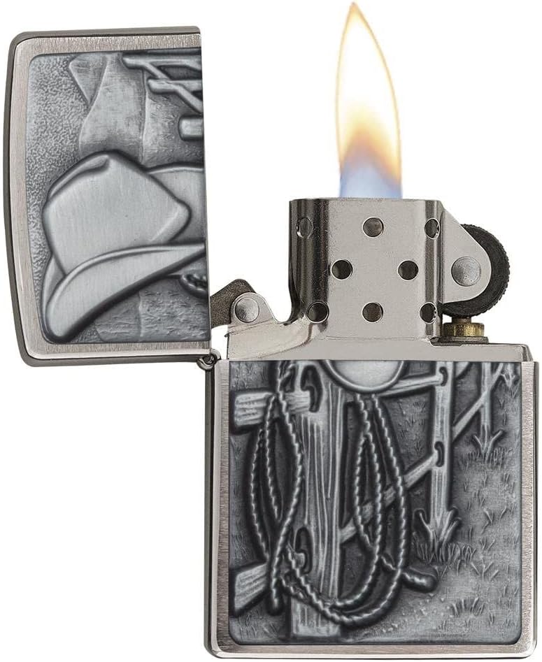 Zippo Lighter-Personalized Custom Message Engraved on Backside Cowboy Hat and Rope Westerns Windproof Lighter Resting Cowboy 24879