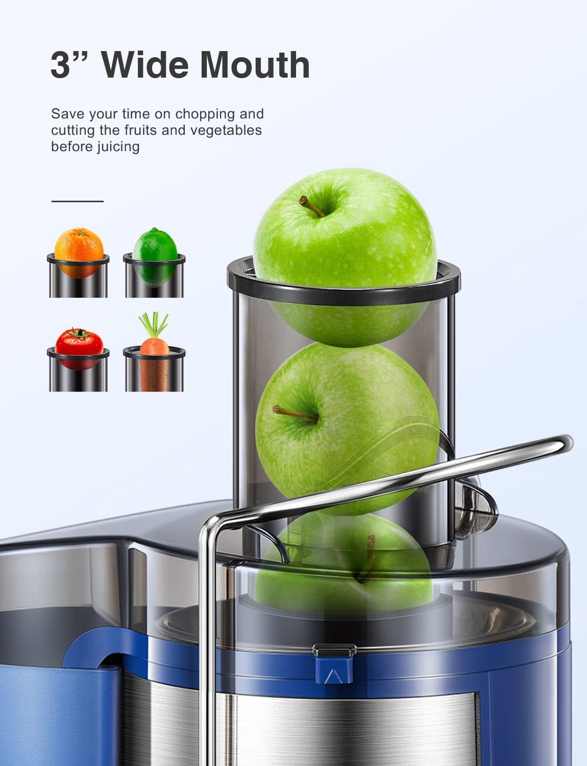 QCen Juicer Machine 500W Centrifugal Juicer with Extra Wide Feed Chute