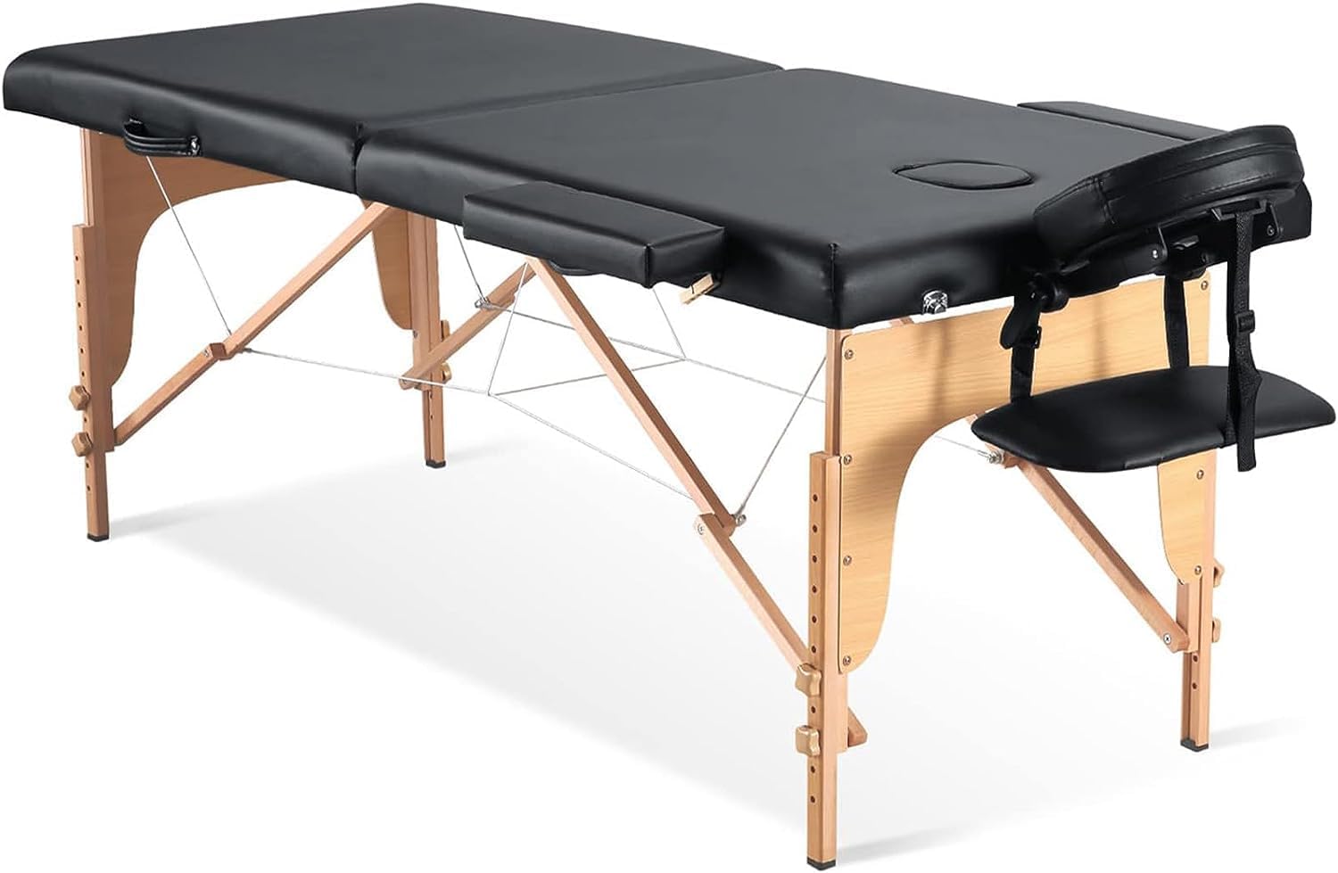 BestMassage | Portable Massage Table | 24" Wide, Black PU Leather | Lightweight, 2-Fold Massage Table with Height Adjustment, 450lbs Capacity, Carry Bag | For Massage, Facial, Tattoo, Home, Spa