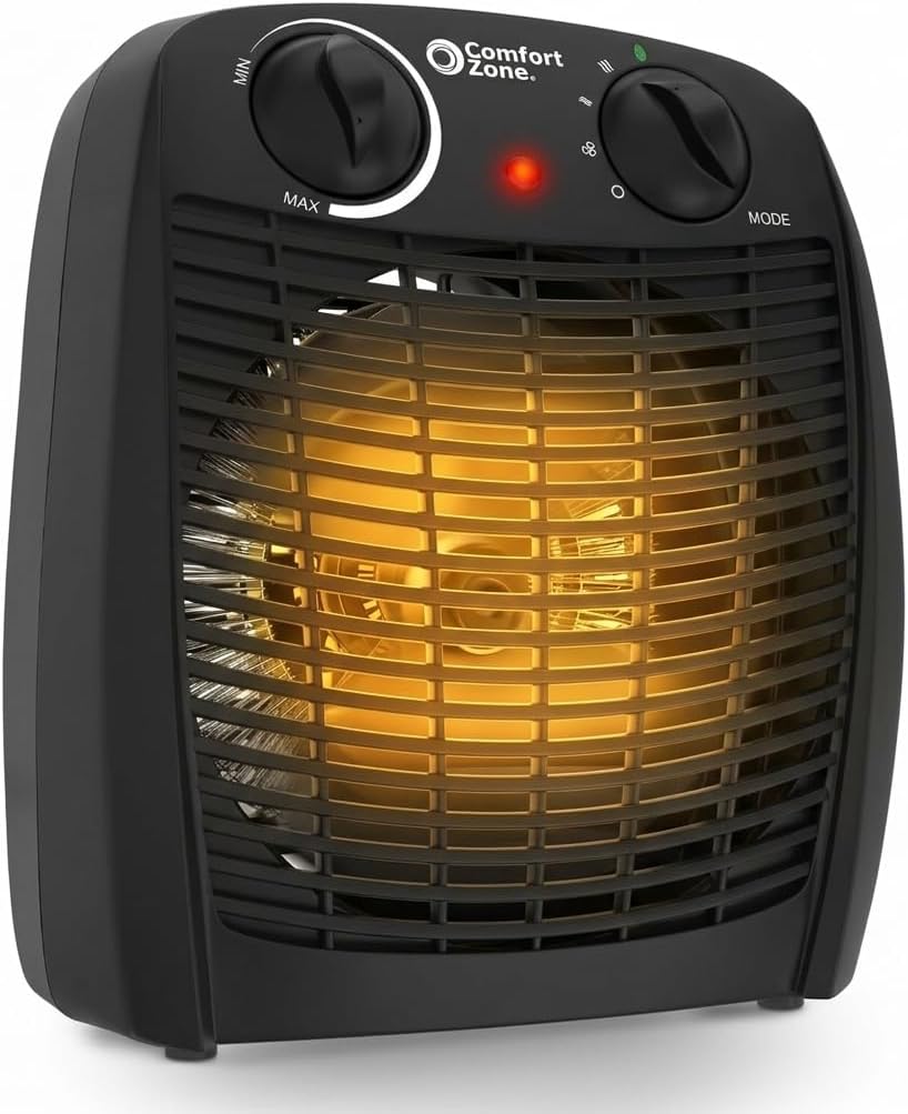 Comfort Zone Indoor Space Heater with Adjustable Thermostat, Fan Forced, Electric, Overheat Protection, Safety Tip-Over Switch, Energy Efficient