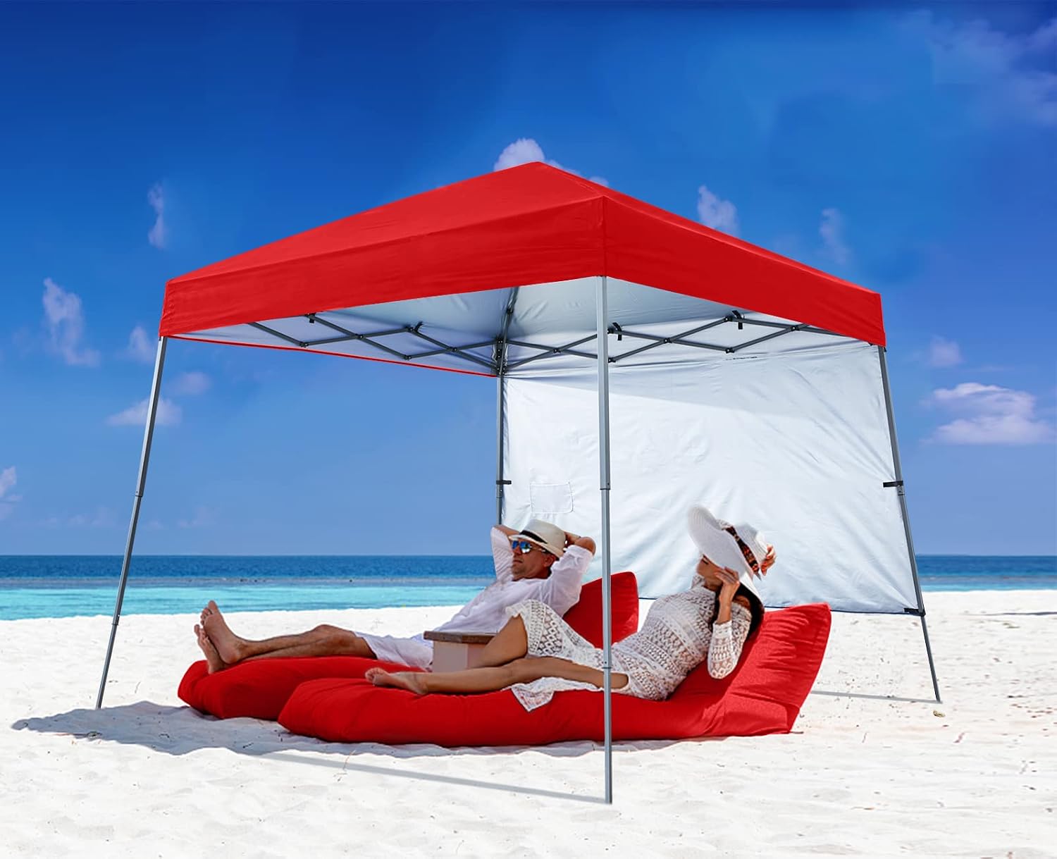 ABCCANOPY Outdoor Pop Up Canopy 10x10 Beach Camping Canopy with 1 Sun Wall, Bonus Backpack Bag, Stakes and Ropes, Sky Blue | Backpack Carry Bag, Stakes & Guy Ropes Included, Easy Setup; For Beach, Camping, Backyard