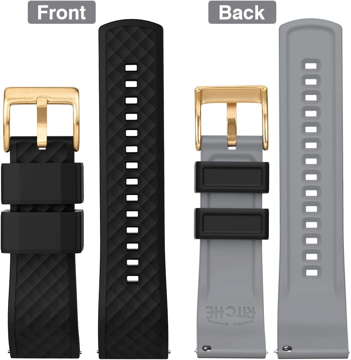 Ritche Christmas Gift Silicone Watch Bands 18mm 20mm 22mm 24mm Quick Release Rubber Watch Bands for Men, White Elephant Gifts