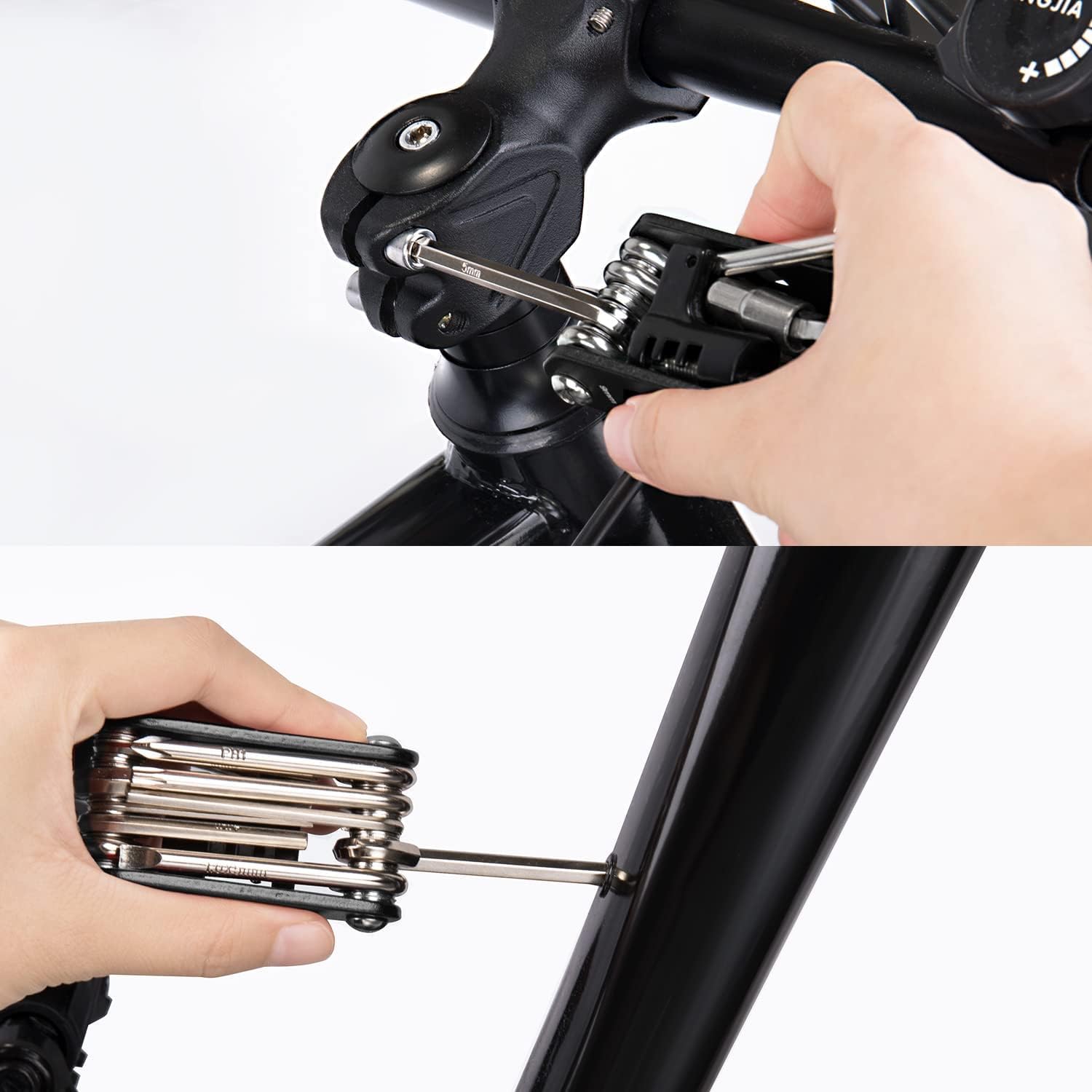 14 in 1 Bike Repair Tool Kit & Bike Saddle Bag | Bike Chain Tool Hex Key Wrench Maintain Accessories Multitool Set, Portable Under Seat Bag for Road Mountain Commuter Bicycle