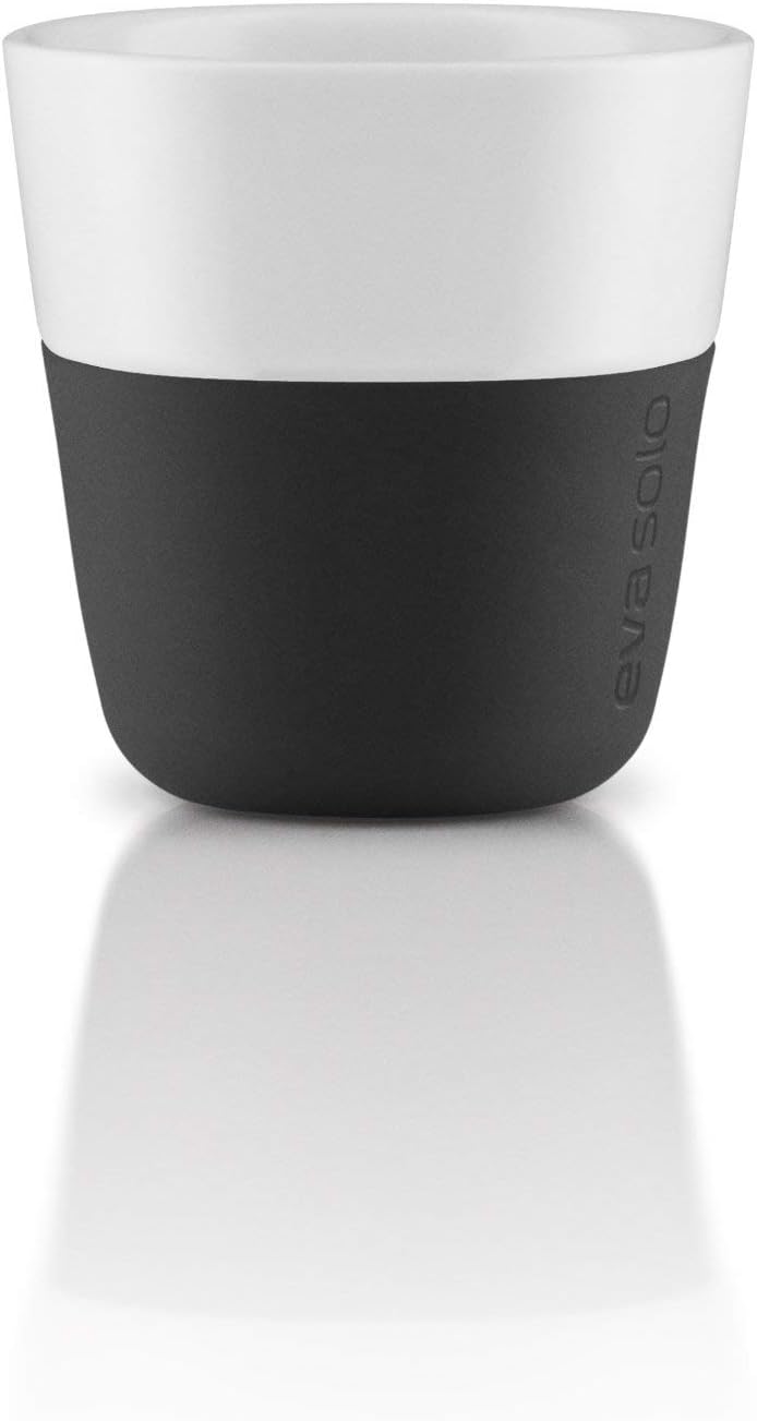Eva Solo | 2 Lungo Tumbler Mugs | 8 oz Porcelain Coffee Cup Tumblers with Silicone-coated Grip | Danish Design, Functionality & Quality | Black