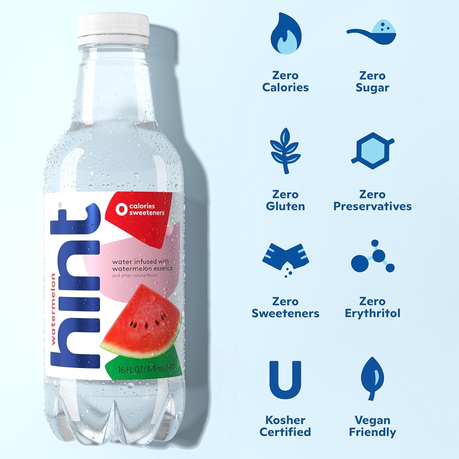 Hint Flavored Water Zero Sugar 0 Calories - Pineapple 16 FL Oz (12 pack) | Crisp, refreshing water, fruit flavors. 0 calories, 0 sugar, 0 sweeteners. Hydration for wellness. Gluten-free, Kosher, Vegan