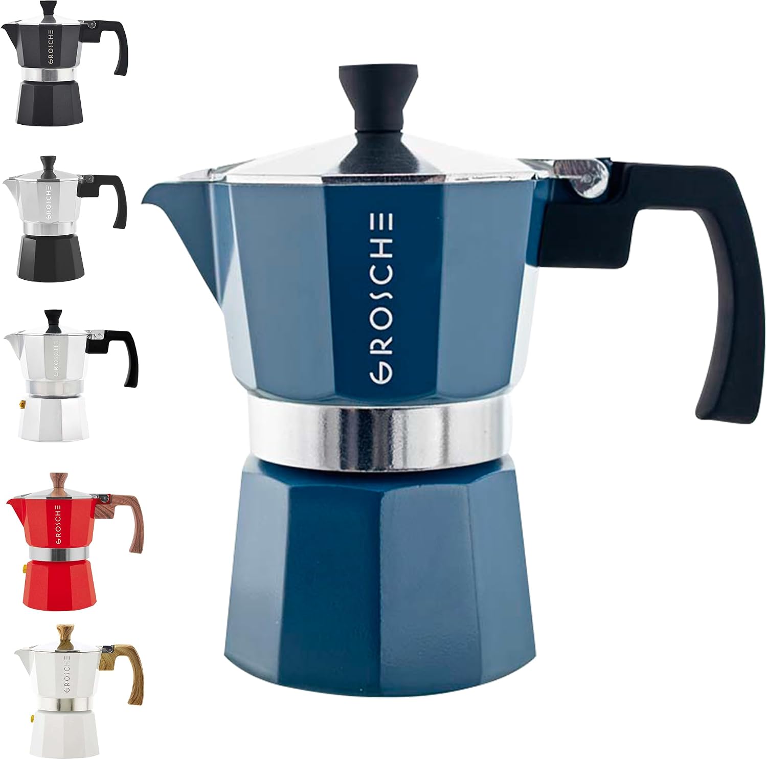 GROSCHE Milano Moka Pot | 9 Espresso Cup - 15.2 oz | Stovetop Espresso Percolator & Coffee Maker – Portable, Ideal for Home and Camping | Cuban Coffee Maker And Italian Moka Pot For Stovetop Espresso; For Gas, Electric, And Propane Stoves With A Soft-Tou…