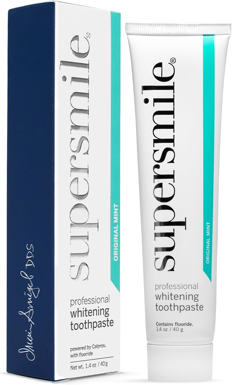 Supersmile Original Mint Whitening Toothpaste, 1.4 Oz, TSA Travel | Calprox® + Fluoride Travel Toothpaste, Whitens 3 Shades After 1 Day, Signature Wild Mint Flavor, Veneer Safe, RDA 65