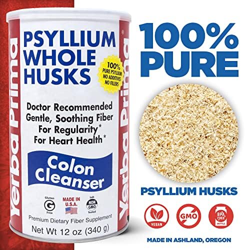 Yerba Prima Psyllium Whole Husks, Colon Cleanser 12 oz (Pack of 2) - All Natural Dietary Fiber, Pure Premium Psyllium, Lab-Tested Non-GMO, Gluten-Free Fiber