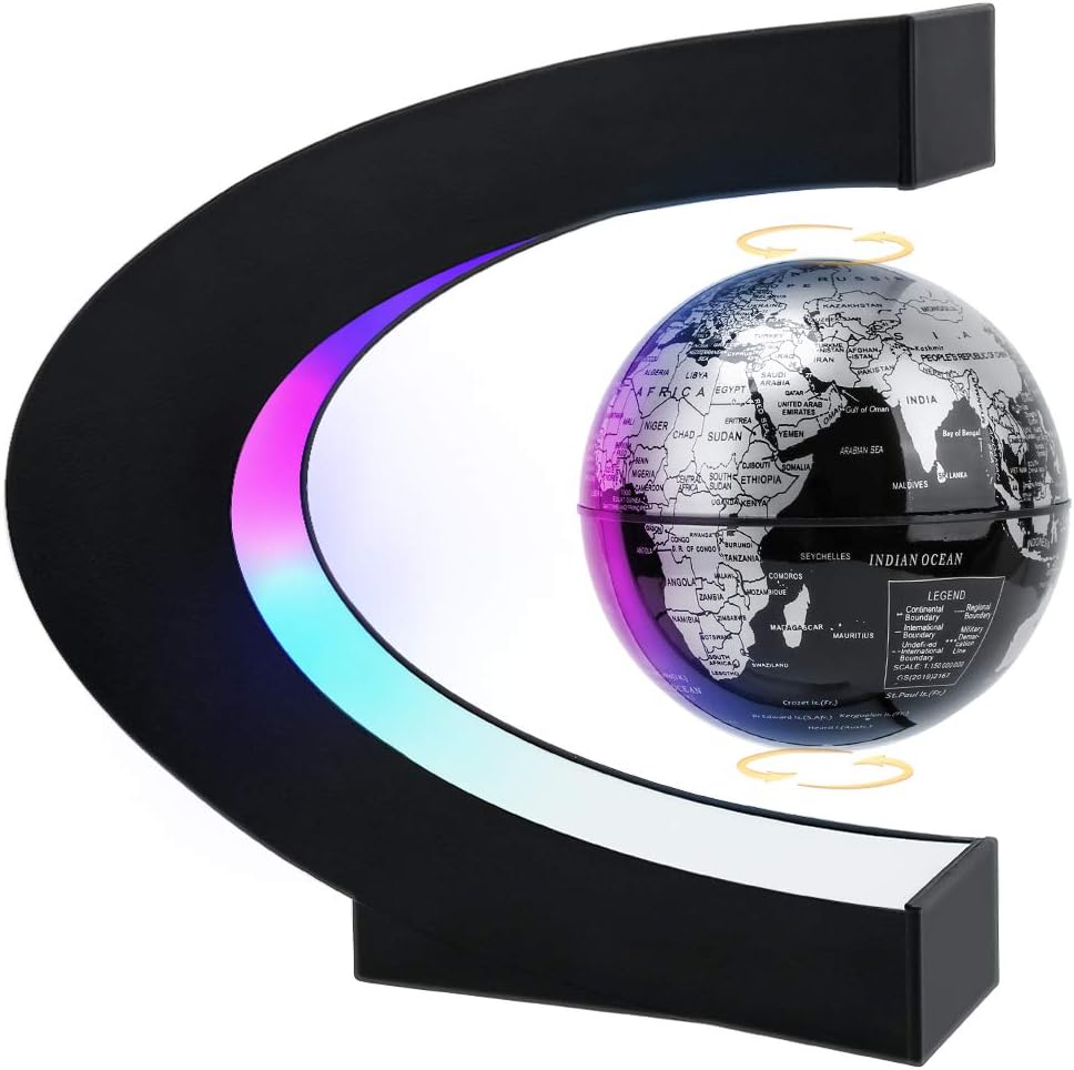 Magnetic Levitating Globe with LED Light | Cool Tech Gift for Men Father | Boys Birthday Gifts for Him | Floating Globes World Office Desk Accessories Tech Gadgets Home Decor Display- Black