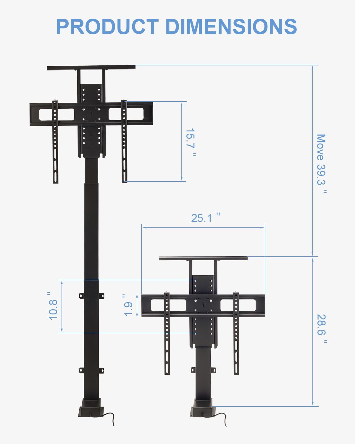 Motorized TV Stand for 32 to 70 inch Screens, Vertical TV Lift with Remote Control, Max VESA 600 * 400