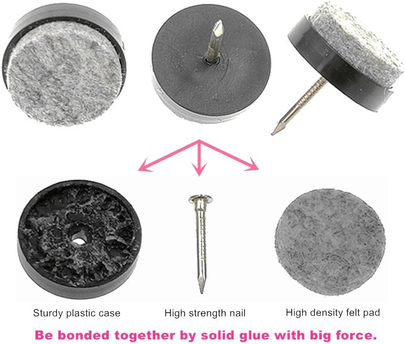 40pcs Furniture Felt Pad Heavy Duty Nail-on Chiar Slider Glide Pad Floor Protector for Wooden Furniture Chair Tables Leg Feet(Φ20mm or 0.8";Black)