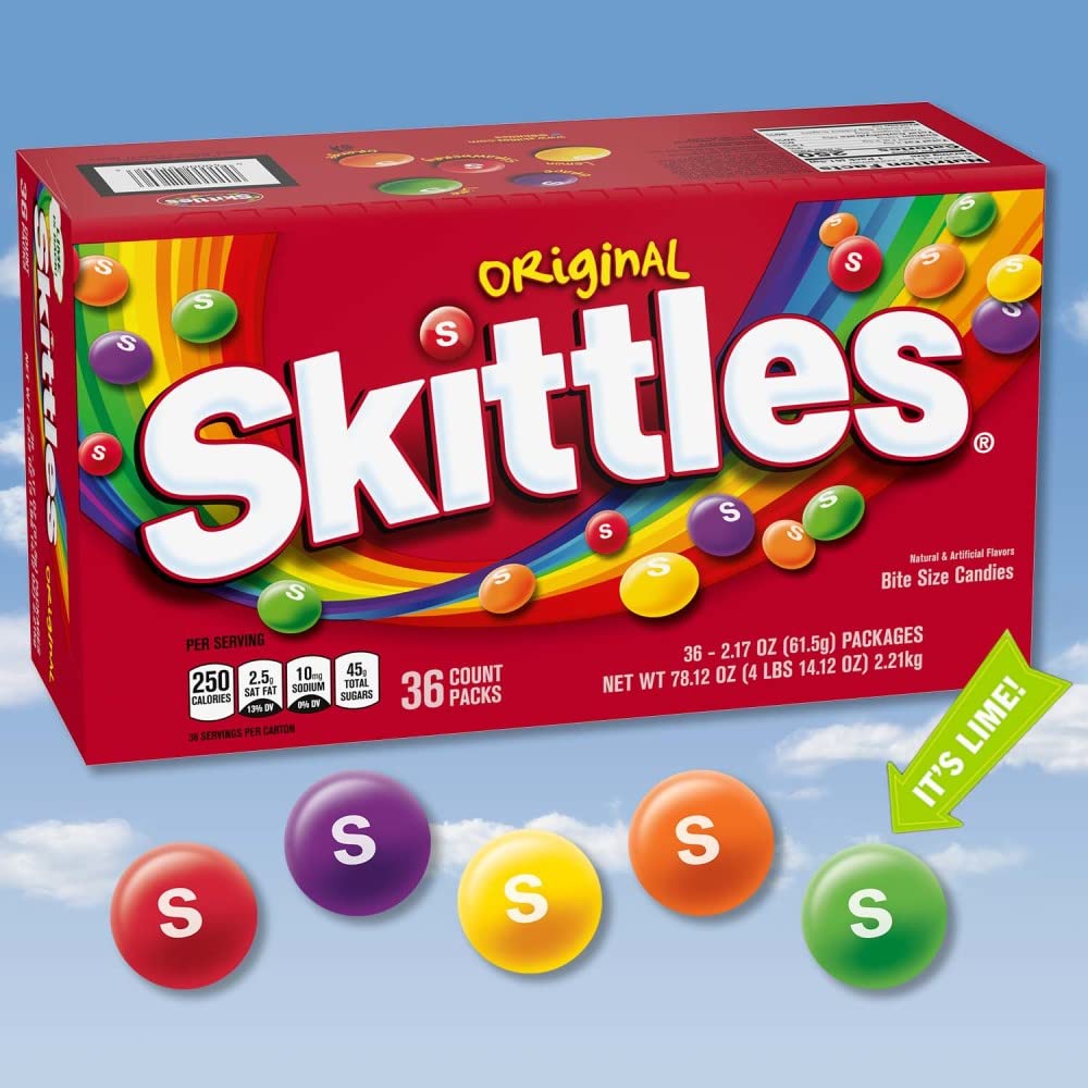 SKITTLES Wild Berry Chewy Candy, Full Size, Bulk Box, 36 Pack, 2.17 oz | Chewy wild berry fruity candy full size packs individually wrapped for movie nights, party favors, snacks, road trip, bulk