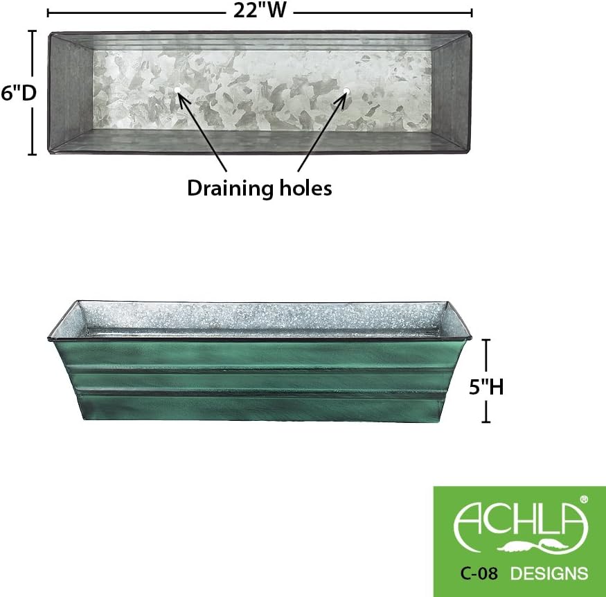 Achla Designs Galvanized Window Flower Box Planter-Green-Medium (24" L x 9.5" W x 7.5" H)