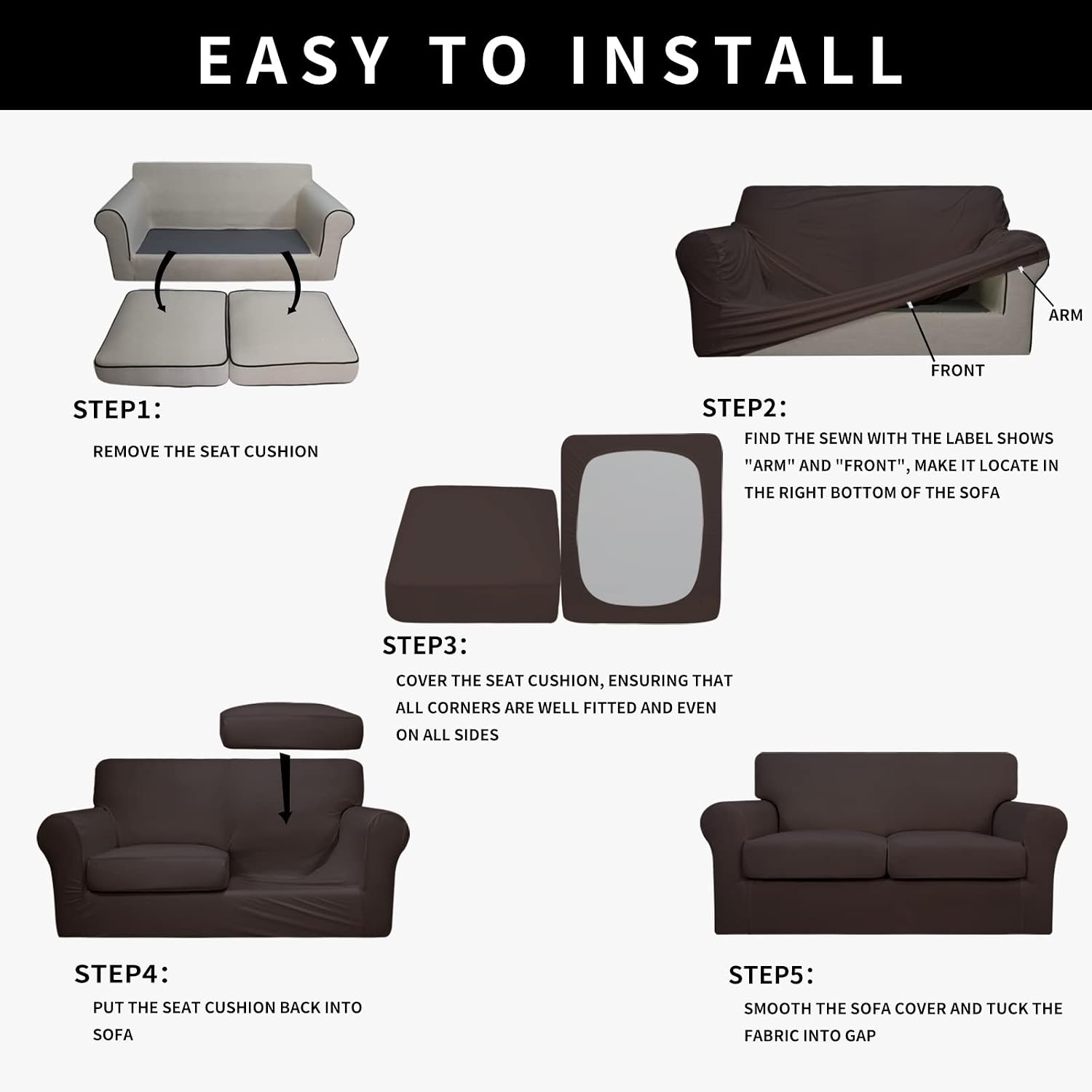Easy-Going 4 Pieces Waterproof Recliner Chair Slipcover Washable | Stretch Soft Couch Cover for Dogs, Sofa Slipcover for Recliner Couch Furniture Protector for Kids, Pets Dark Gray