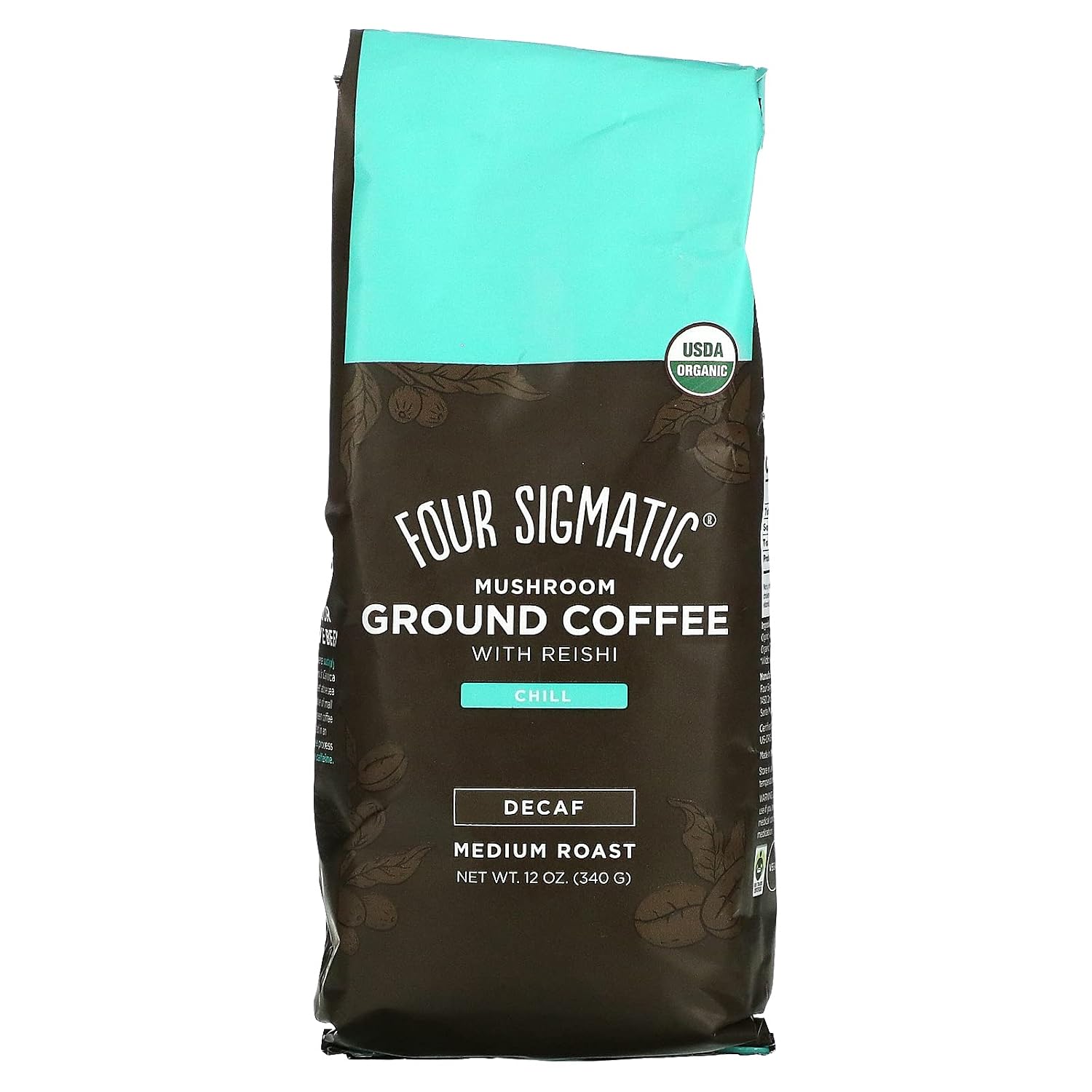Four Sigmatic Organic Focus Mushroom Ground Coffee | Dark Roast, Organic Coffee with Lion's Mane & Chaga Mushroom for Mental Clarity & Energy Support | 12oz Bag