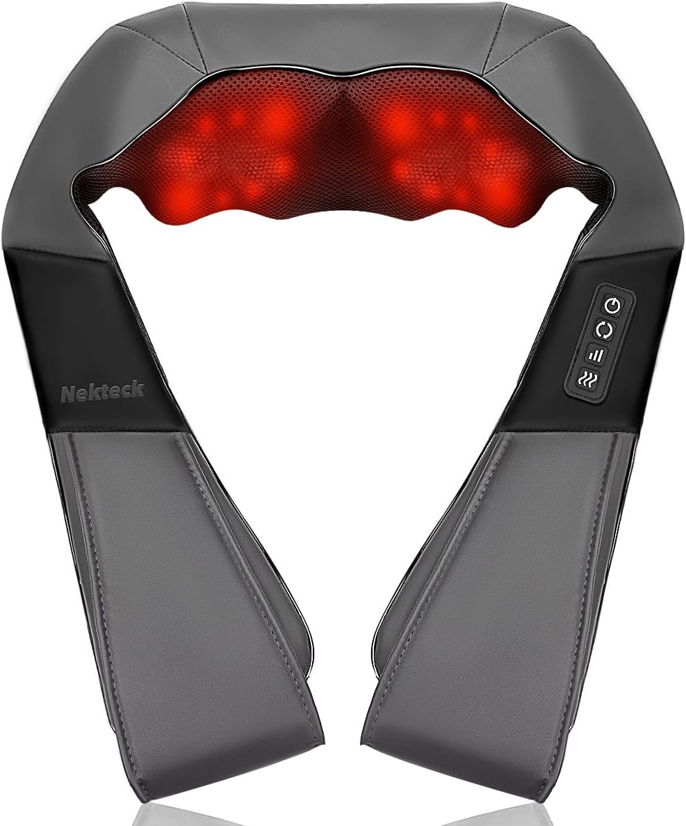 Nekteck Shiatsu Neck Massager with Heat for Pain Relief, NOT Cordless | 2026 Upgraded 3D Back Shoulder Kneading Massage Pillow, 3 Intensity Speeds Deep Tissue, Relaxation Gifts for Men Women, Black