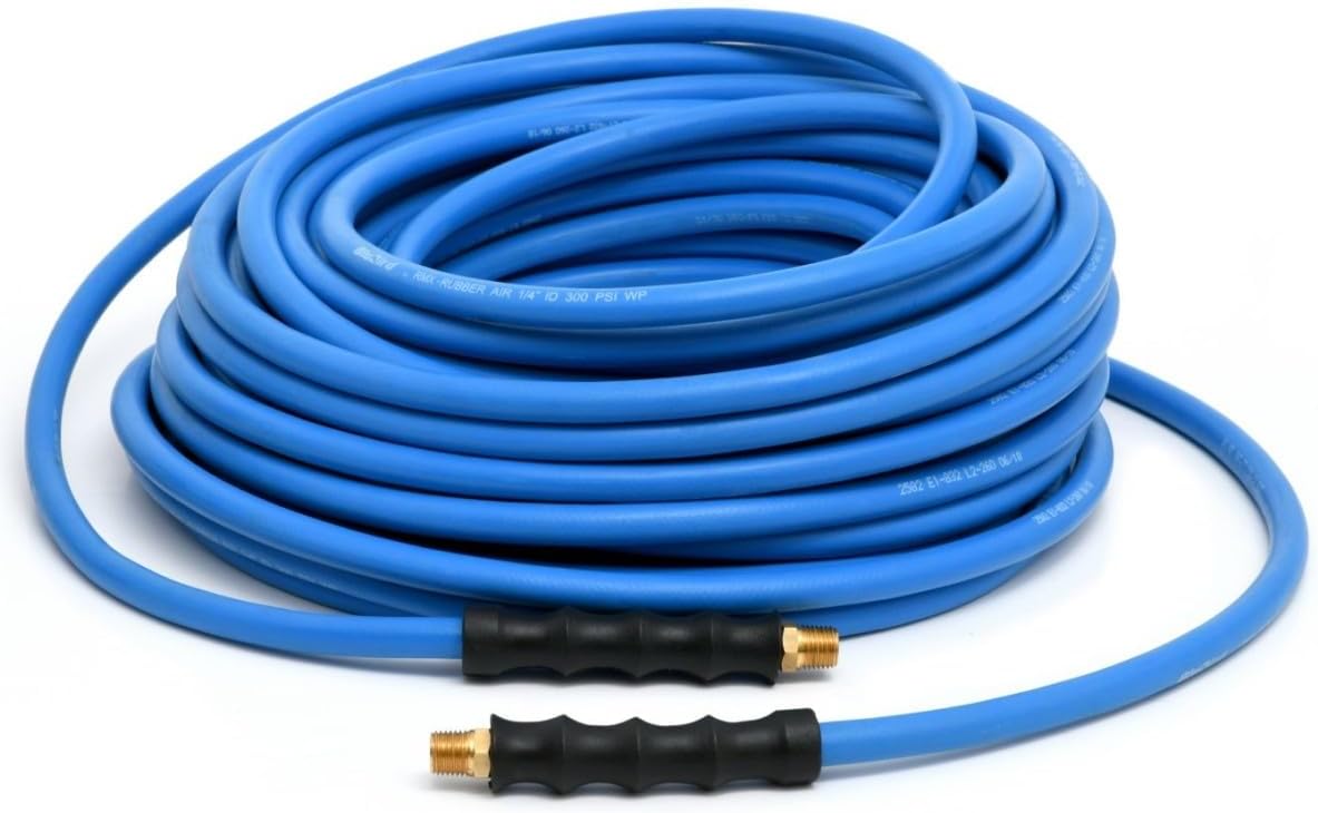 BLUBIRD BB1250 1/2" x 50' Rubber Air Hose, 100% Rubber, Lightest, Strongest, Most Flexible, 300 PSI, 50F to 190F Degrees, Ozone Resistant, High Strength Polyester Braided