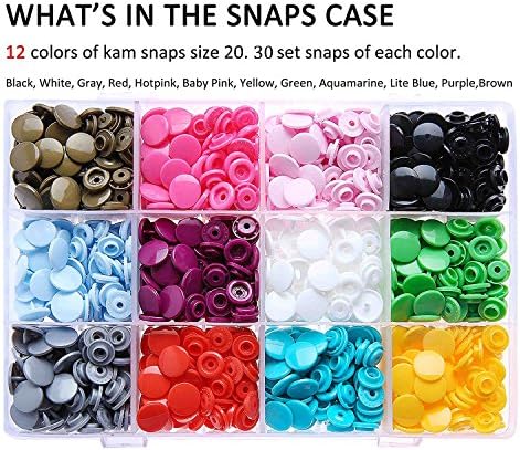 Original KAM Snaps Starter Kit 360 Sets Size 20 12 Colors Pliers | Lead-Free & CPSIA Compliant, Plastic T5 Snap Button Kit, No-Sew Fasteners