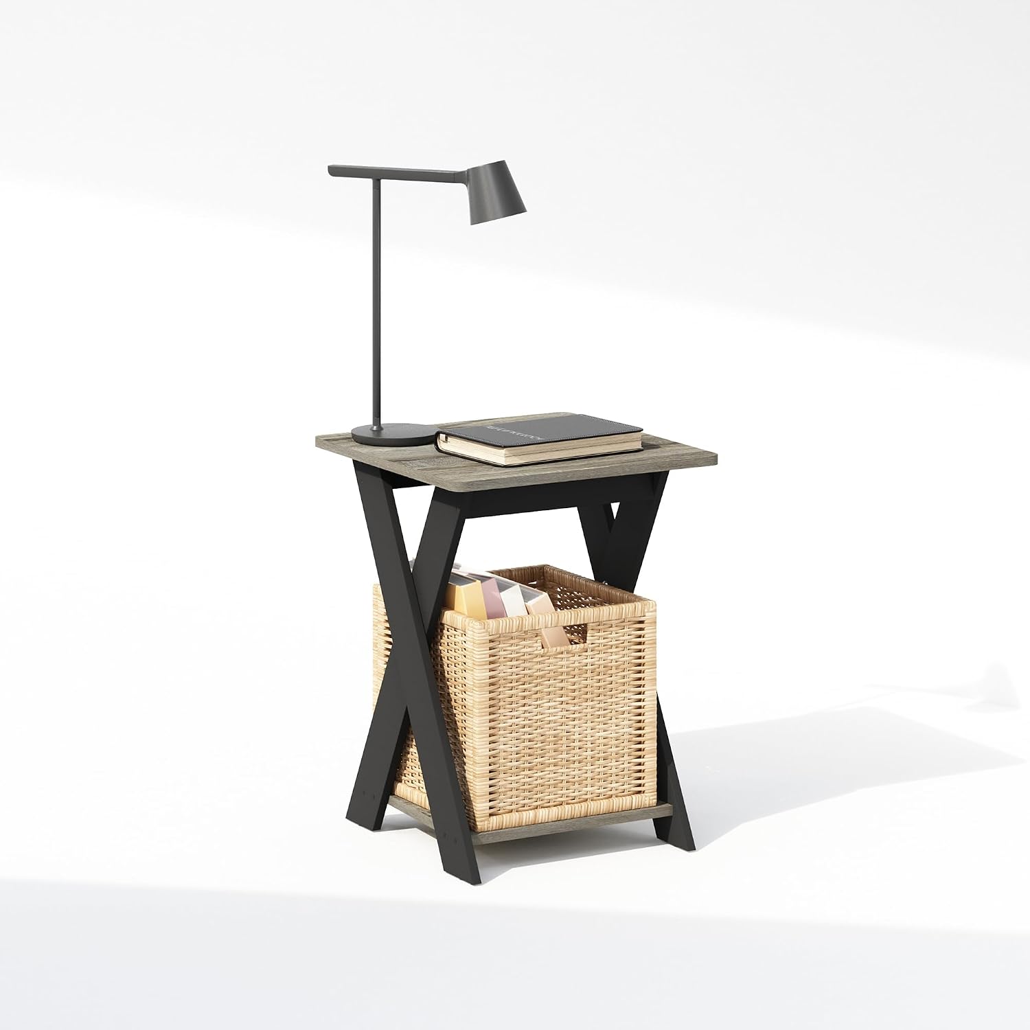 Furinno SIMPLE DESIGN Side Table, 2-Tier Modern End Table with Soft Edges, Open Shelves Night Stand, Bedside Table, for Living Room, Bedroom, French Oak