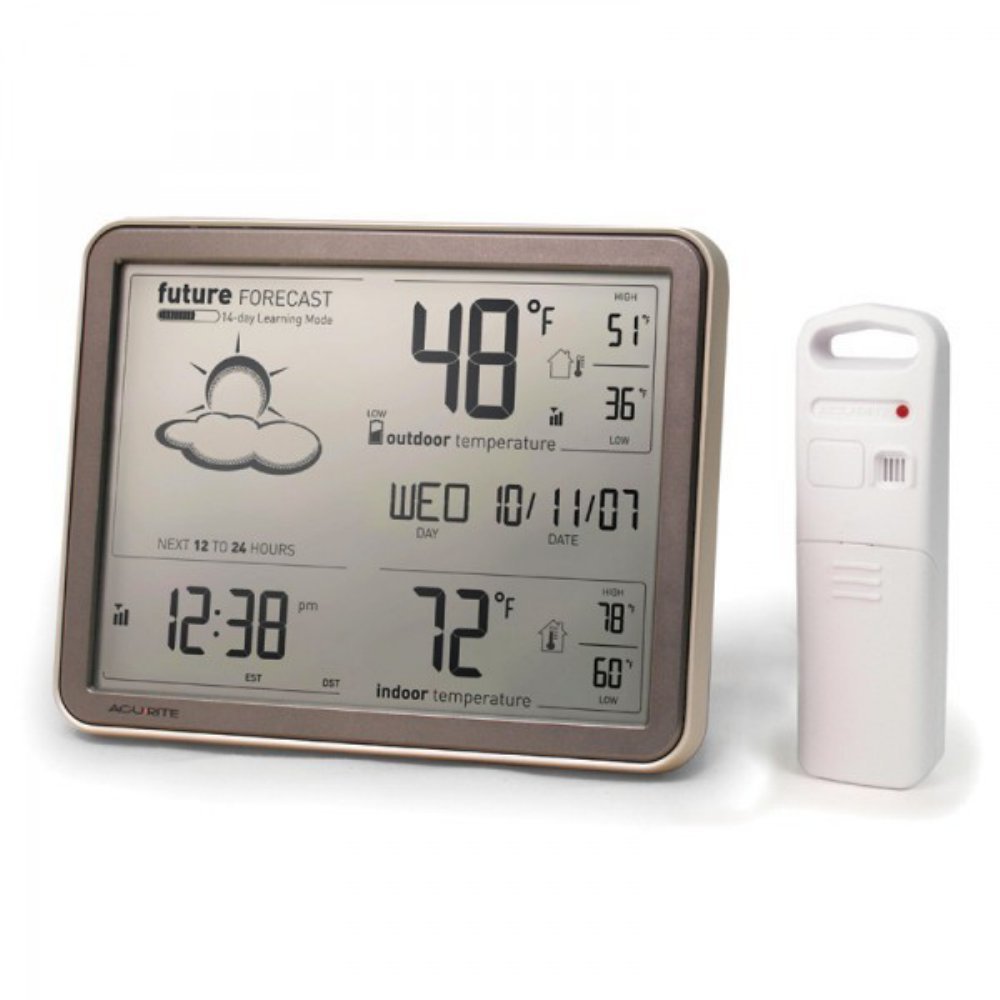 AcuRite 75077A3M Self-Learning Forecast Wireless Weather Station with Large Display and Atomic Clock, Black