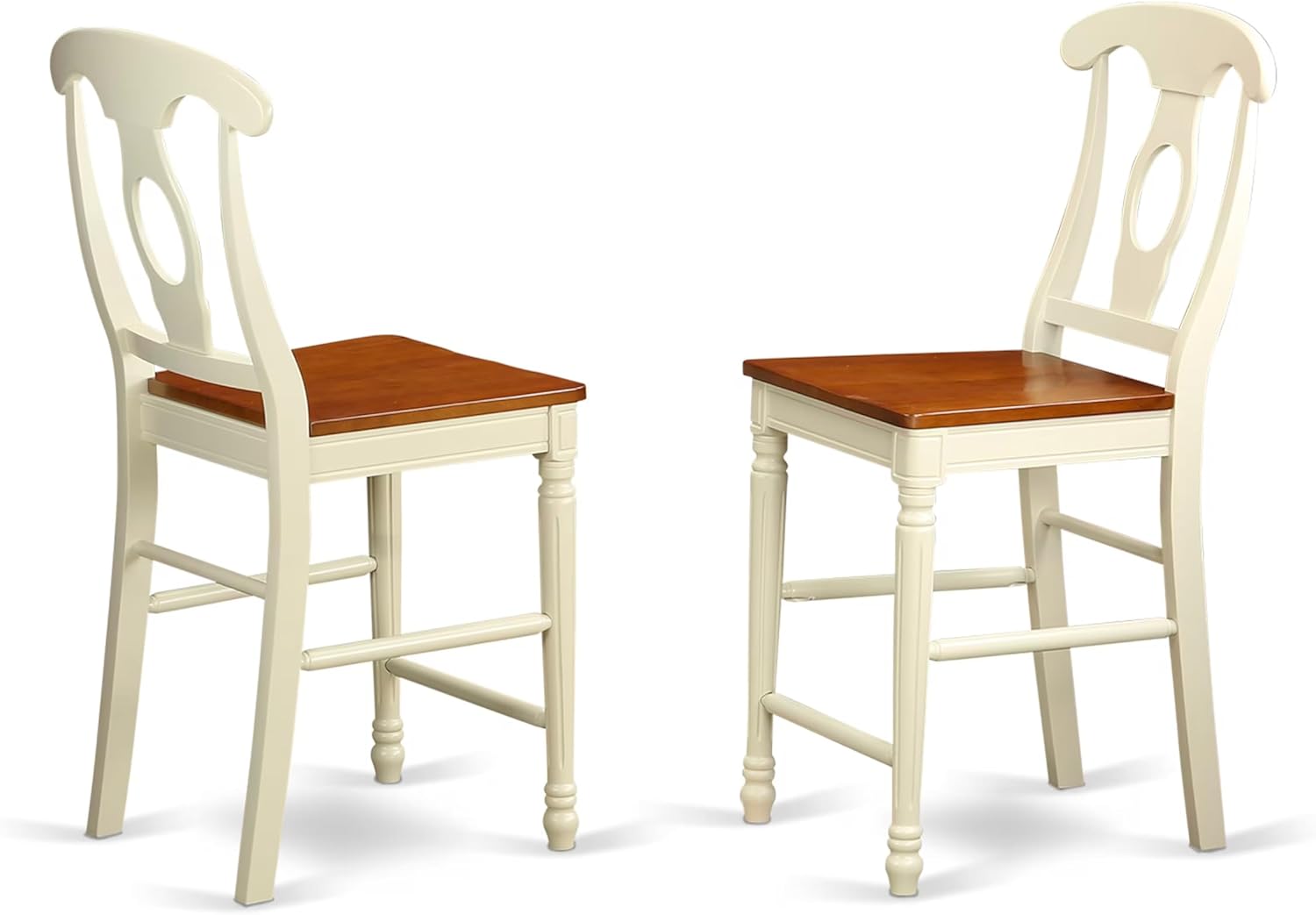 East West Furniture KES-WHI-W Kenley Counter Height Dining Chairs - Napoleon Back Solid Wood Seat Chairs, Set of 2, Buttermilk & Cherry