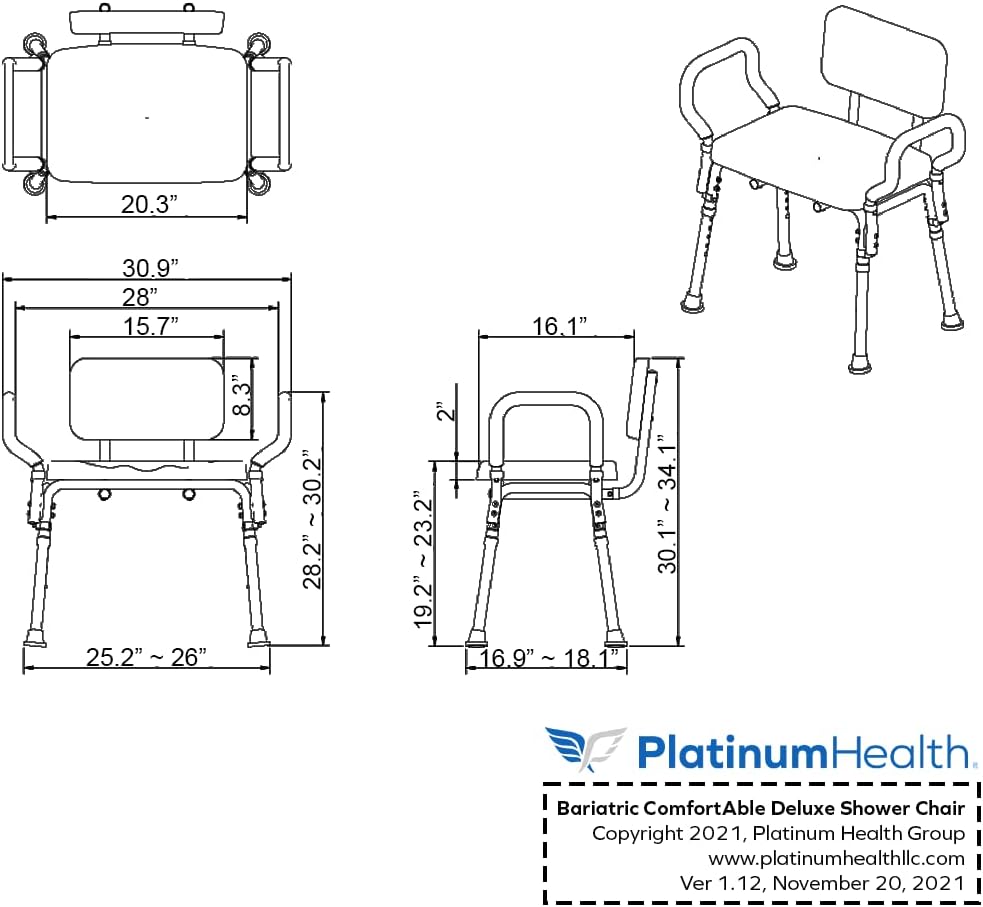 Comfortable Shower Chair for Elderly and Disabled for Inside Shower Seats | Sit Securely While Bathing - Blue, padded seat, adjustable height, aluminum frame, backrest, 400 lb