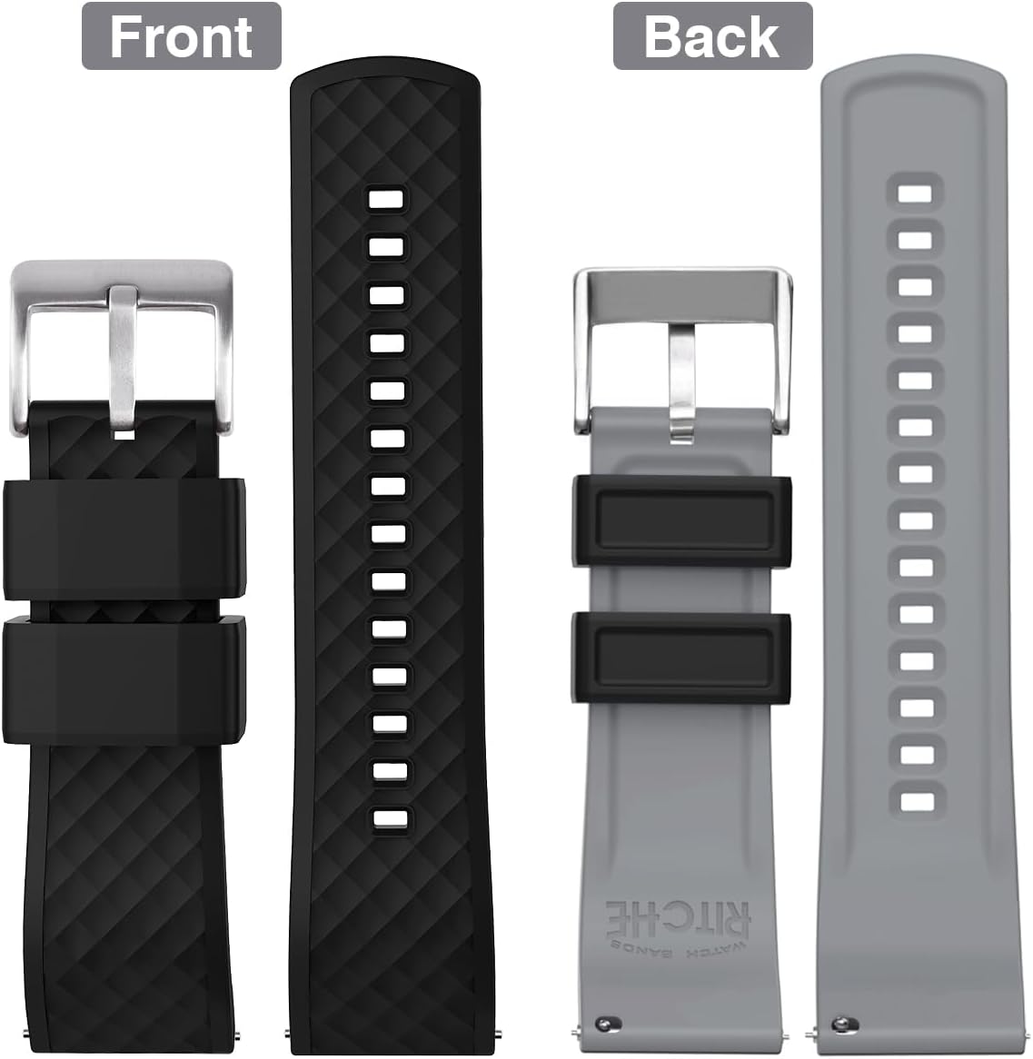 Ritche Christmas Gift Silicone Watch Bands 18mm 20mm 22mm 24mm Quick Release Rubber Watch Bands for Men, White Elephant Gifts